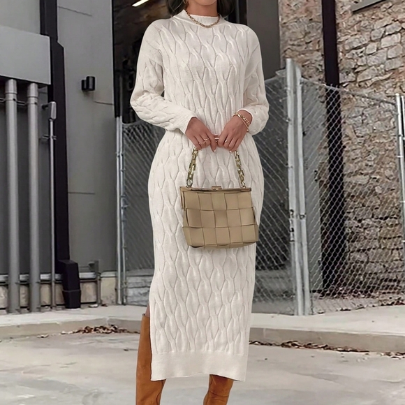 Vintage Cable Knit Thick Long Sweater Dress For Women